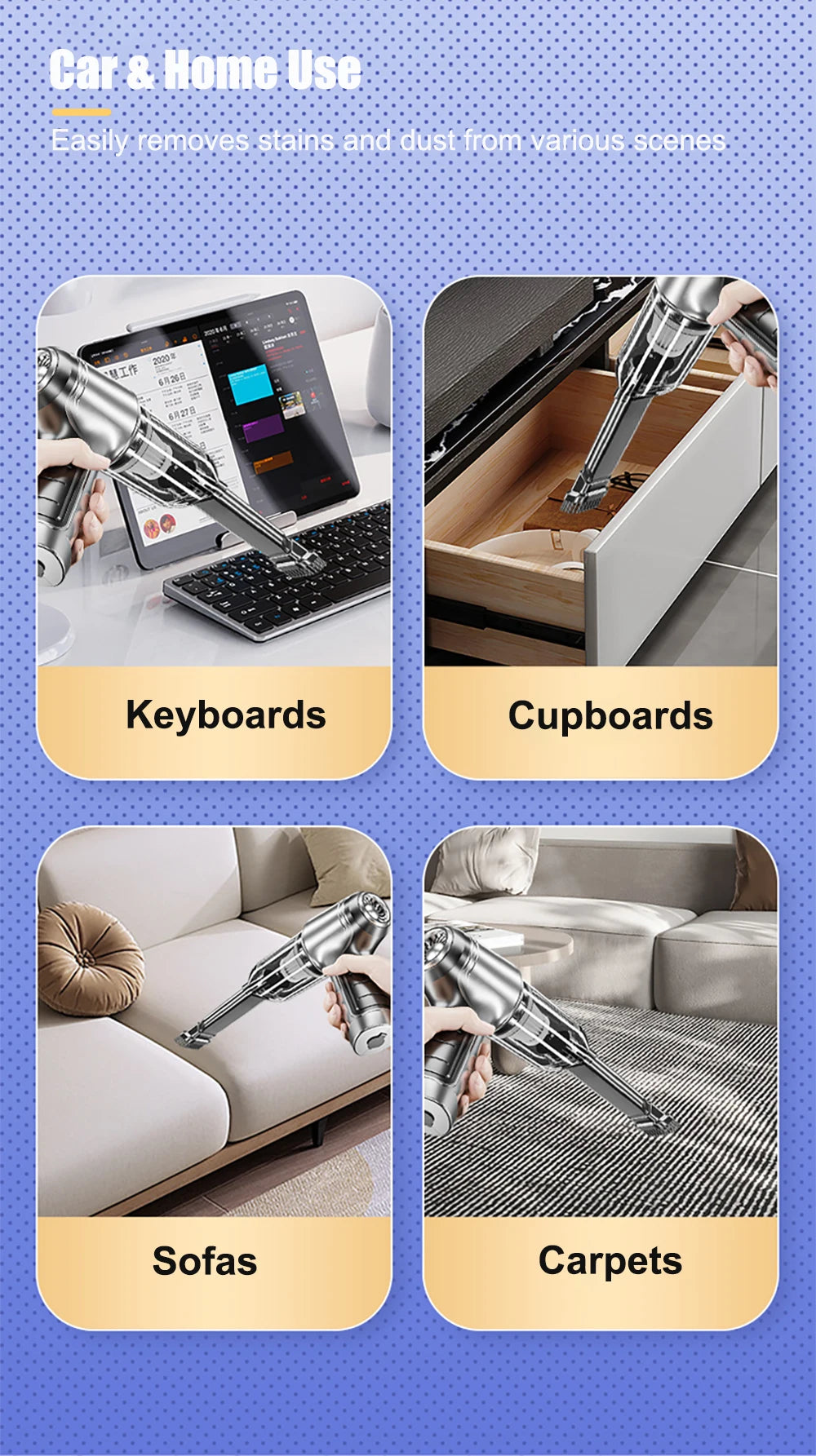 Car Vacuum Cleaner, Strong Suction, Mini Machine Wireless Portable, Handhled Blower Machine, vacuum bag pumping
