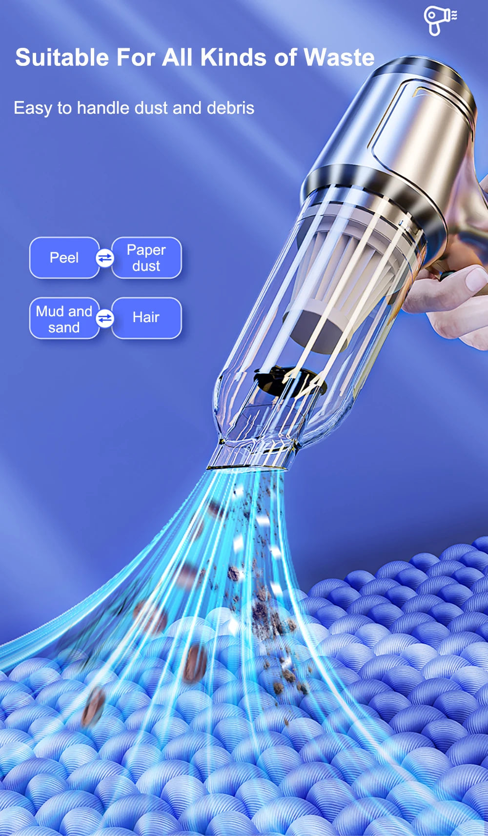 Car Vacuum Cleaner, Strong Suction, Mini Machine Wireless Portable, Handhled Blower Machine, vacuum bag pumping